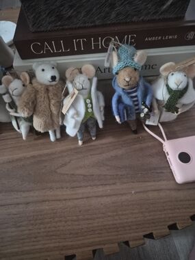 Cute Felt Mouse And Bear Ornament - Blue & Cream Small Pet Decor